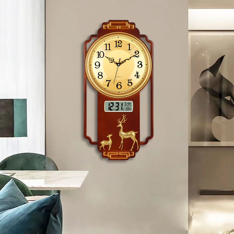 新中式挂钟客厅家用2022款网红上档次石英钟时R尚时钟挂墙钟表挂