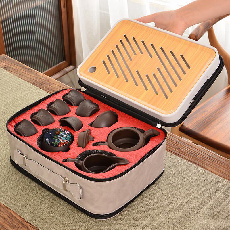 紫砂功夫旅行茶具套装家用户外便携式泡茶壶简约陶瓷盖碗茶杯定制