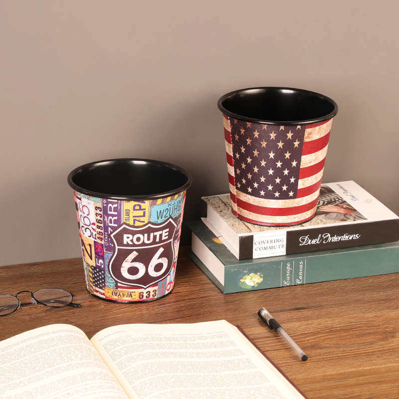 创意桌面垃圾桶无盖家用餐桌茶几小号可爱铁艺小桶桌上废纸篓定制