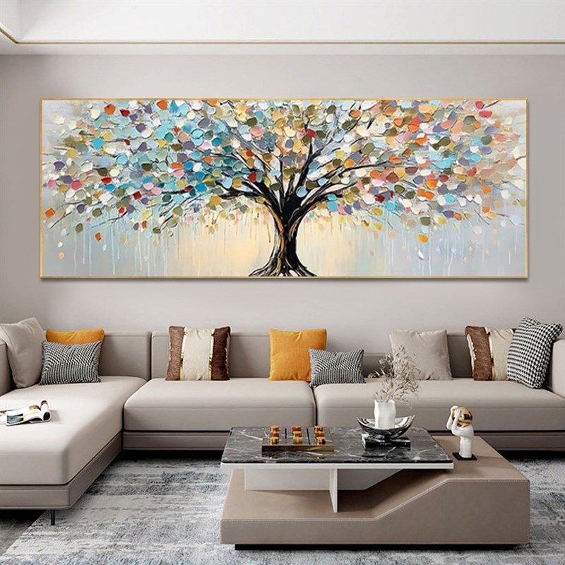 发财树手绘油画客厅m装饰画沙发背景墙挂画高级感抽象肌理卧室壁图片