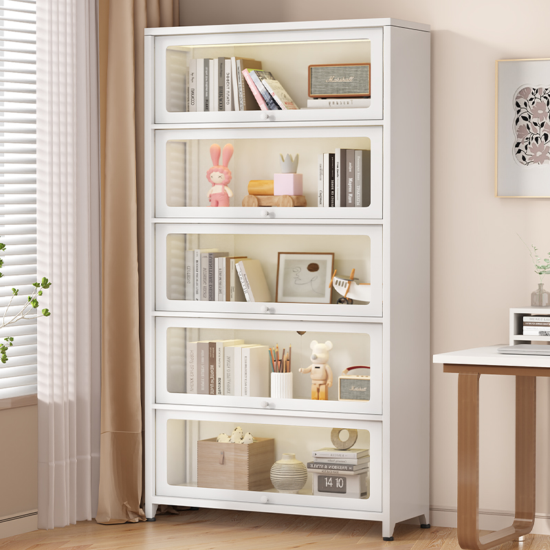 书架置物架家用i钢制带玻璃门书柜儿童防尘展示多层落地收纳铁皮