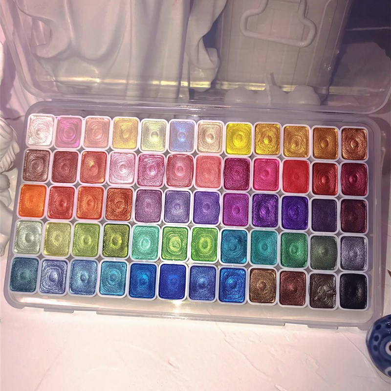 珠光固体水彩颜料18色矿物质美甲英文书写ES缠花上色黏土美术绘画