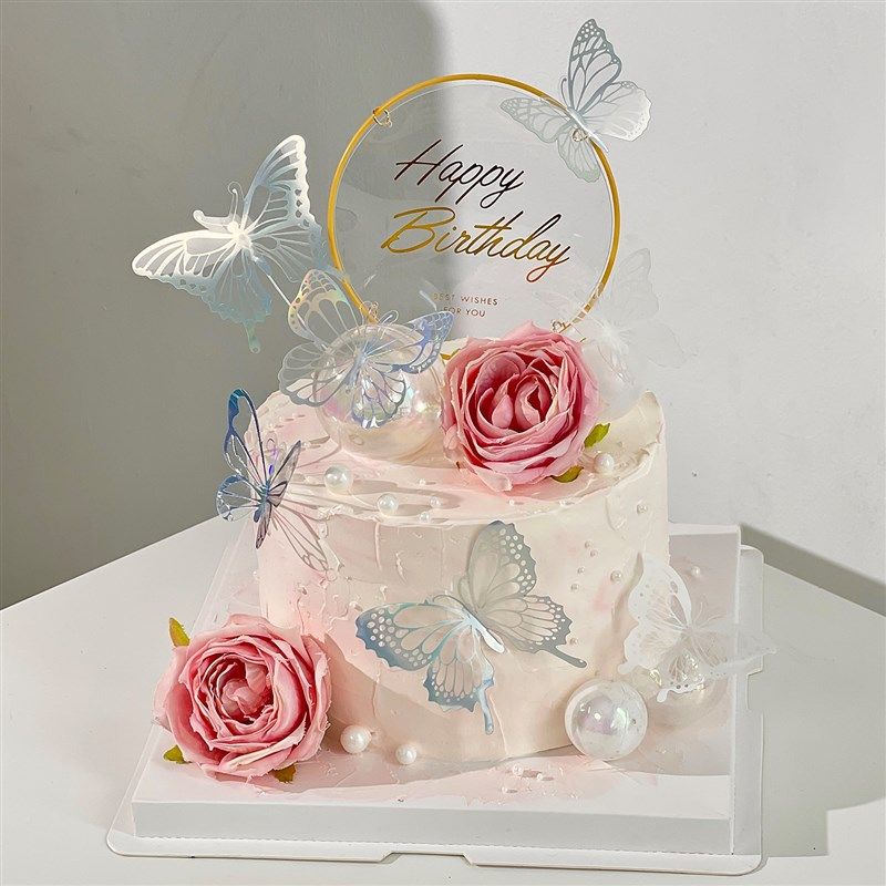 仙女生日玫瑰蛋糕装饰唯美幻彩蝴蝶插件网红ins女神生日快乐插牌,节庆用品/礼品,节日装扮用品,淘宝优惠券,粉丝福利购,淘宝优惠卷