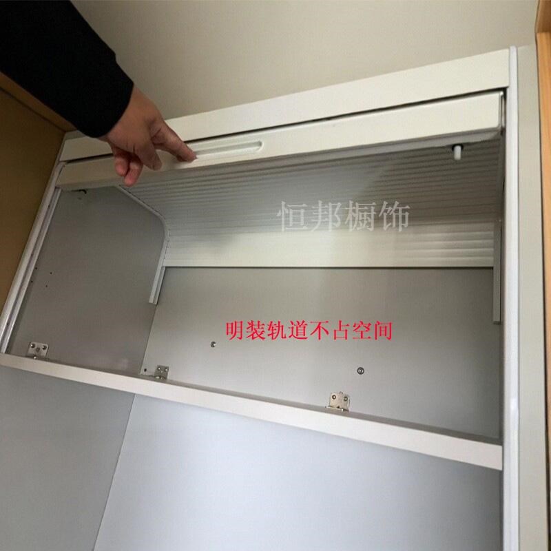 pvc手动式卷帘门上开推拉百叶门卷帘柜门厨房卷闸W门对开折叠移门