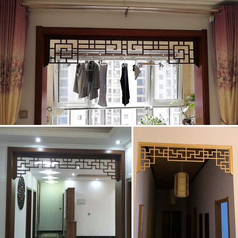 中式门楣挂落实木入户横梁遮挡装饰垭口过道东阳木T雕花格隔断定
