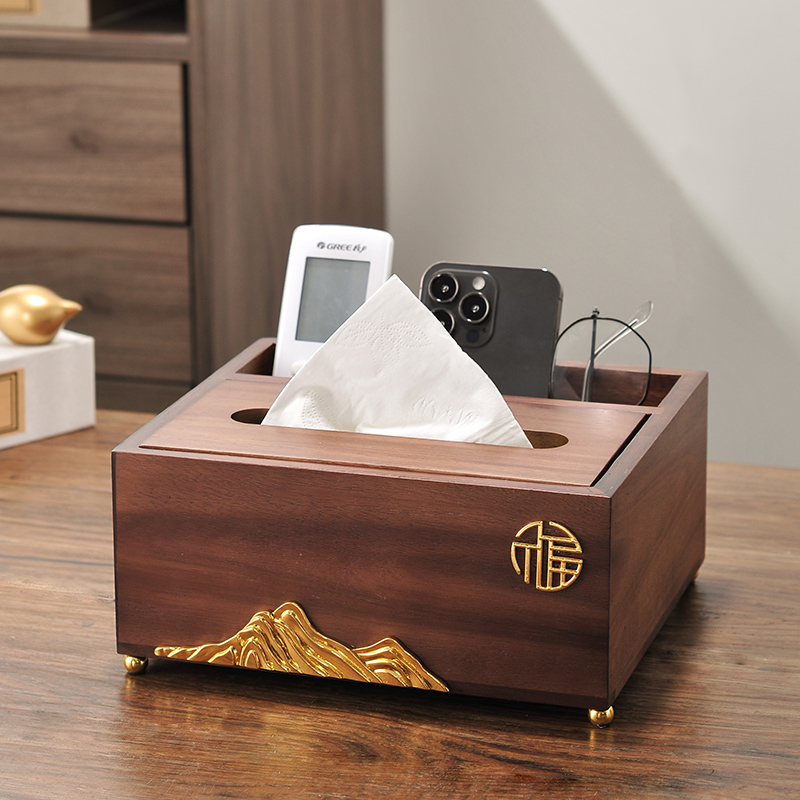 实木轻奢抽纸盒高档中式客v厅家用胡桃色桌面木质茶几收纳纸巾盒