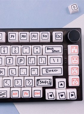 涂鸦主题个性Xda键帽白色PBT热升华适配68/980/87/108光头75