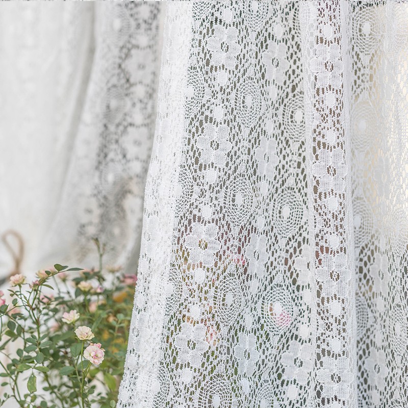 法式韩式蕾丝公主风白色纱帘半帘飘窗帘地中海免打孔隔断门帘短帘