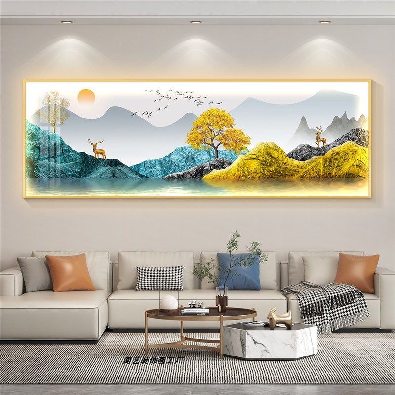 轻奢led带灯客厅装饰画沙发背景墙挂画壁画简约现代高级感山水画