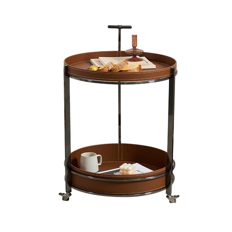 DDC中古风移动边几小推车2025新款小户型客厅T型提手马.鞍皮小推