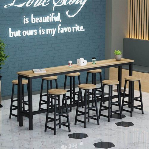简易靠墙吧台桌子商用窄桌子家用长条桌奶茶店桌椅组合高脚酒吧台