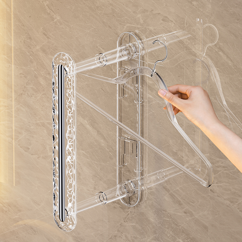 轻奢衣架收纳层架免打孔伸缩家用阳C台多功能整理架带夹子挂钩晾