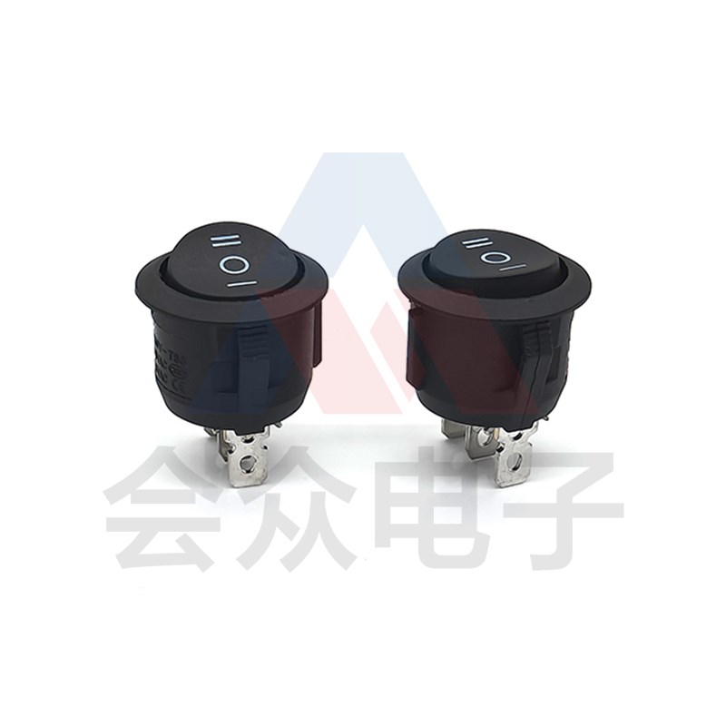 KCD1全圆黑色3挡3脚船型翘板电源小开关开孔20mm按钮6/10A 250V