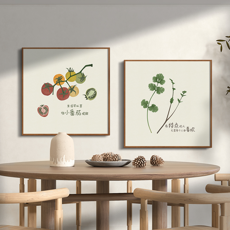 人生不过a葱姜蒜现代家庭厨房餐厅装饰画新中式饭厅挂画免打孔安图片