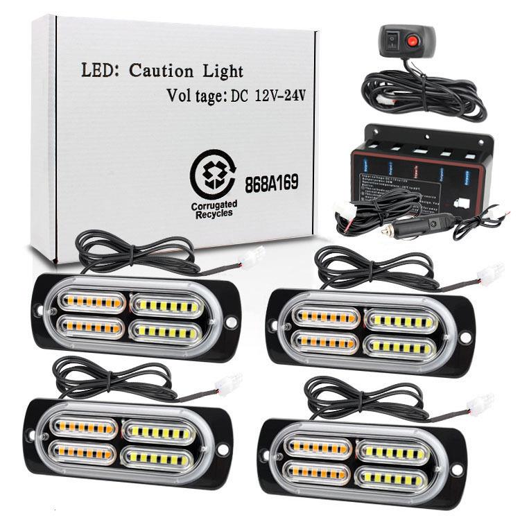 一拖四汽车LED格栅灯爆闪灯96LED中网警示灯高亮频闪灯4×24LED