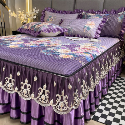 可机洗冰丝乳胶凉席三件套床裙款夏季空调席带拉链花边可拆洗软席