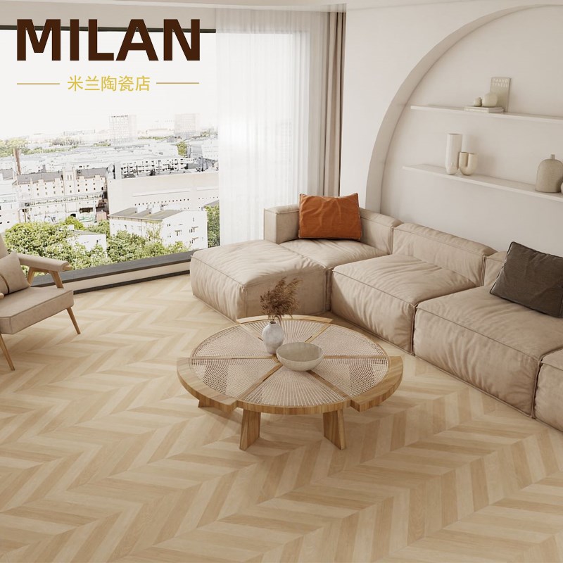 精雕柔光面鱼骨日式仿木纹瓷砖600x1200素色原木奶油风奶白色地砖