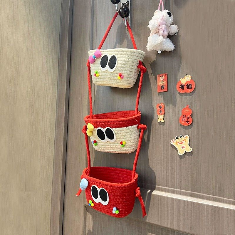 宿舍床边挂篮收纳篮床头双层置物篮壁挂式手工编织收纳篮杂物吊篮