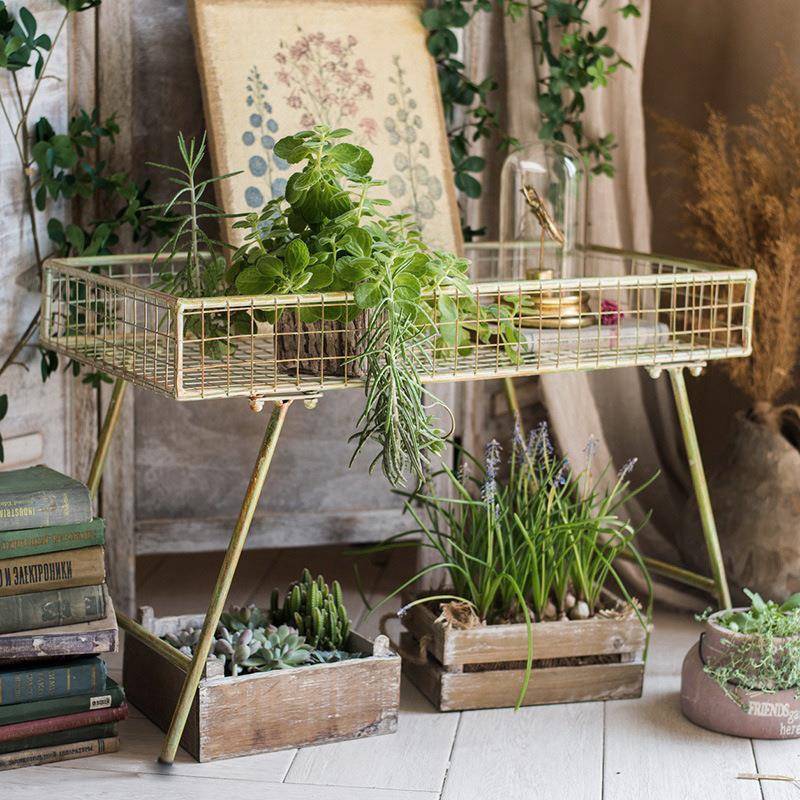 temu复古风铁艺花盆架可拆装北欧客厅阳台多功能收纳台装饰架