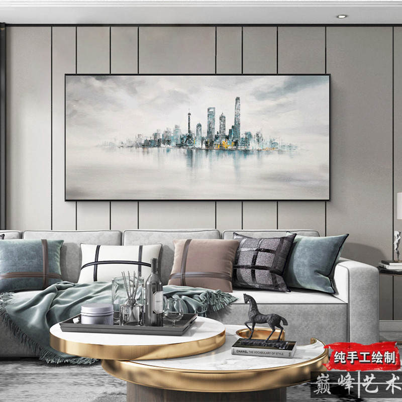 手绘上海风景画城市建筑北欧装饰画现代简约客厅画办公室别墅挂画图片