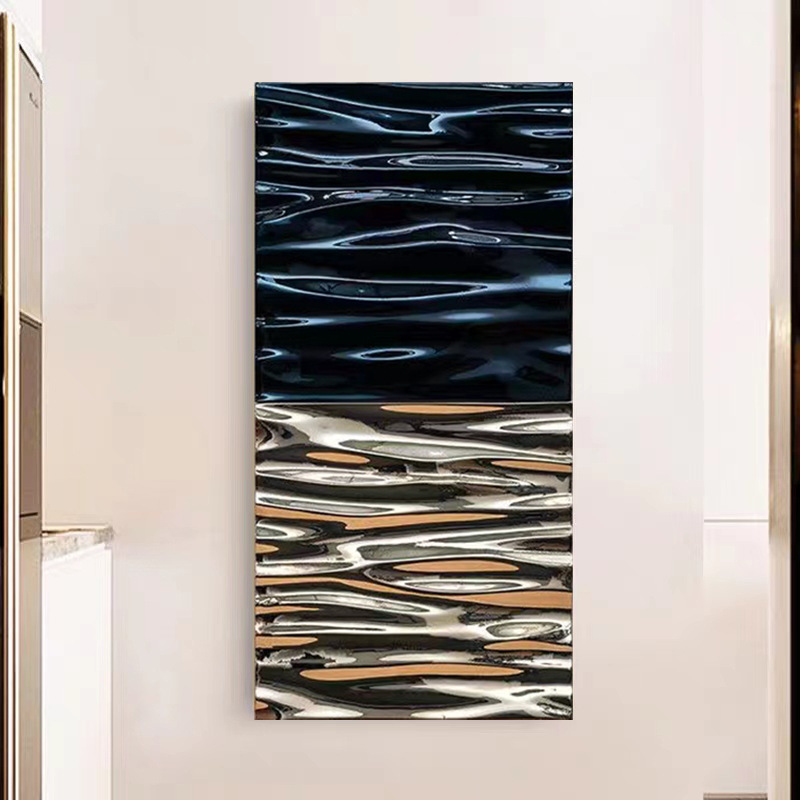 现代轻奢艺术装饰电镀不锈钢水波纹实物画餐厅壁画别墅现代装置画