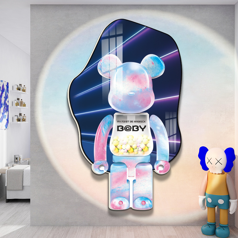 高级感ins暴力熊装饰画摆件网红烧烤理髲店背景墙面布置kaws挂画