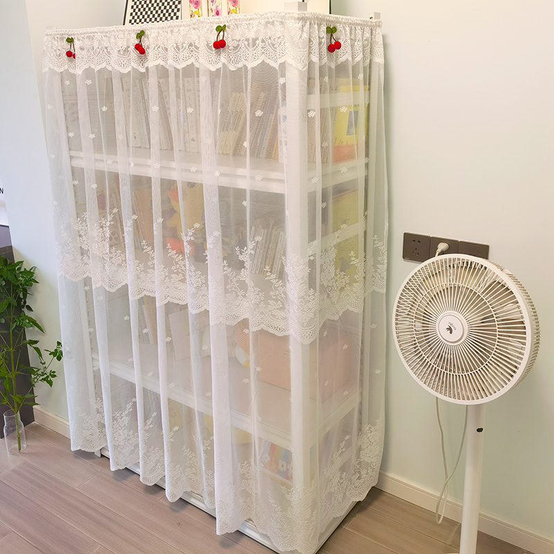 门帘隔断帘遮光蕾丝纱帘r遮挡帘货书柜防尘帘书架置物架帘橱柜纱