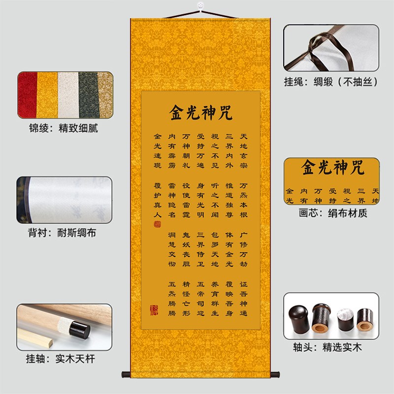 金光神咒卷轴挂画金光咒r经文风水招财客厅卧室玄关装饰画丝绸画