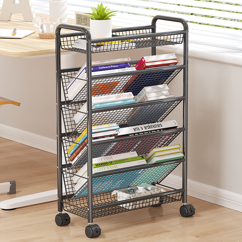 书桌旁小书架落地置物架可移动带轮书本收纳架子课桌边简易整理架