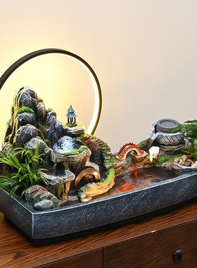 假山流水生财摆件鱼池循环水造景客厅办J公室招财风水轮开业乔迁