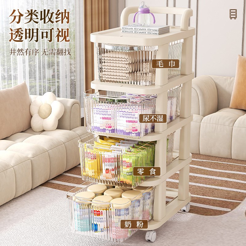 抽屉式收纳柜f家用落地可移动小推车置物架客厅多层零食玩具储物