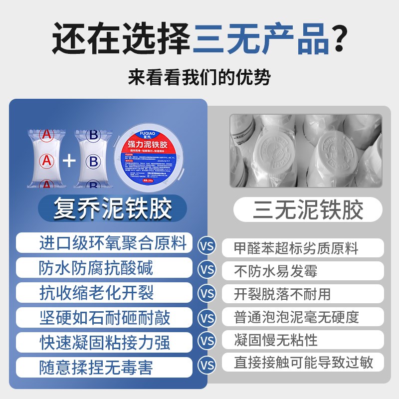 强力泥铁胶高硬度修补油箱v粘合铁泥塑型胶水管补漏铸工胶金属修