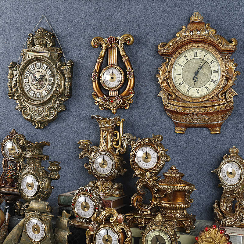 欧式复古怀旧树脂浮雕洛可可风钟表座H钟摆件家居客厅玄关装饰摆