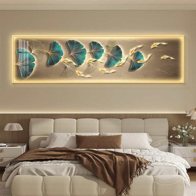 轻奢led带灯卧室床p头装饰画简约现代主卧房间温馨挂画壁画高级感