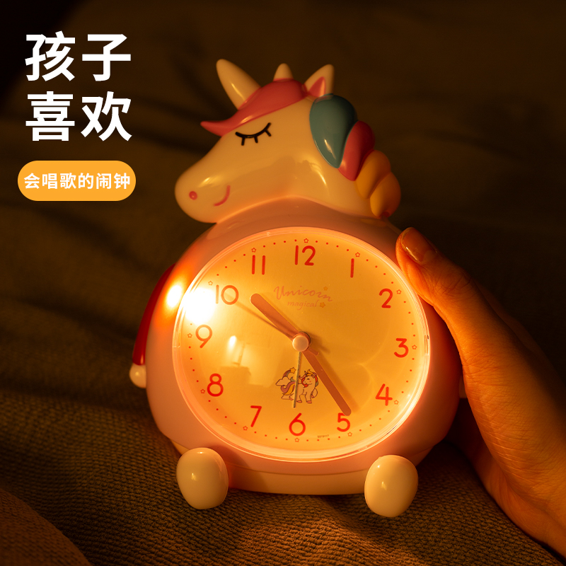 2022b新款智能网红闹钟儿童女孩音乐时钟学生专用学习迷你可爱闹