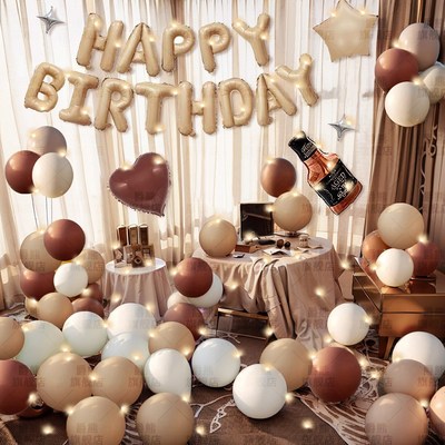 18岁生日布置i装饰男孩咖肤色蓝色金色场景气球家里阳台装扮惊喜