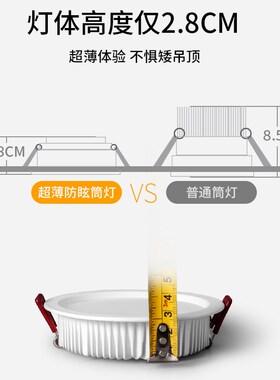 全光谱超薄筒灯2.8cm客厅吊顶家用防眩极窄边框过道玄关led嵌入式