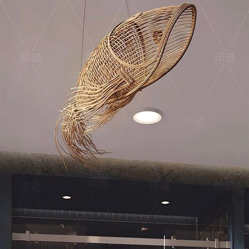 东南亚藤鱼形吊灯酒店大堂餐厅火锅店餐饮创意时尚定制形鱼灯
