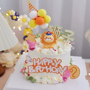 狮子座蛋糕装饰软橡胶黄金卡通狮子派对帽子生日派对装扮配件插件