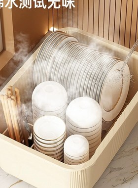 Cegier家用碗筷收纳放碗碟厨房收纳架带盖大容量碗柜置物架 款霜