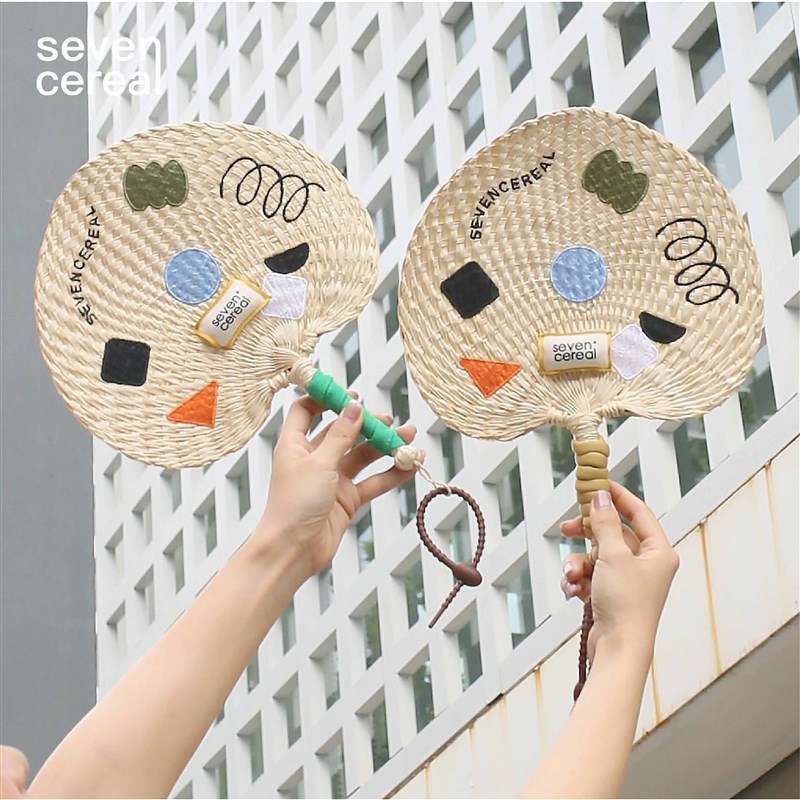 七谷编织刺绣扇可爱insu手摇随身大蒲扇精致纯手工轻盈夏季纳凉