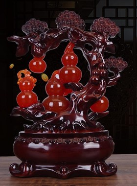 五福临门葫芦发财树摆件新中式招财家居镇宅客厅U电视柜入户玄关