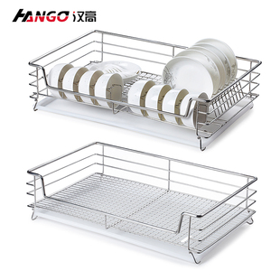 汉高橱柜厨房拉篮304不锈钢碗碟拉篮双层抽屉开门碗架置物架碗篮