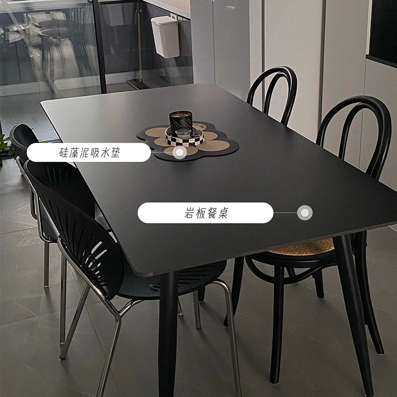 纯色岩板餐桌椅子组合现代简约小户型家用岛台饭R桌网红长方形桌