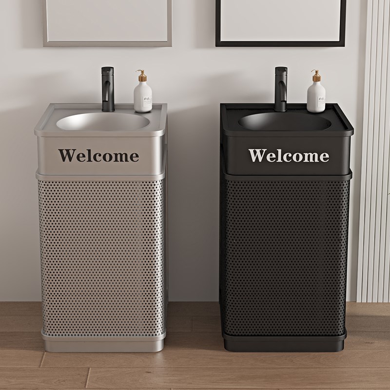 工业风商用轻奢洗手盆一体落地式卫生间立L柱洗脸盆酒店民宿洗手