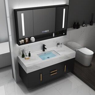 定制轻奢岩板陶瓷无缝一体盆浴室柜组合洗手洗脸盆柜卫生间洗漱台