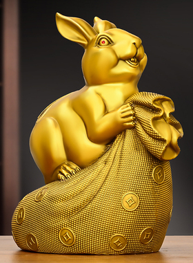 铜兔子摆件纯铜钱袋兔十二生肖兔家居办公室桌面装饰大号金钱福兔