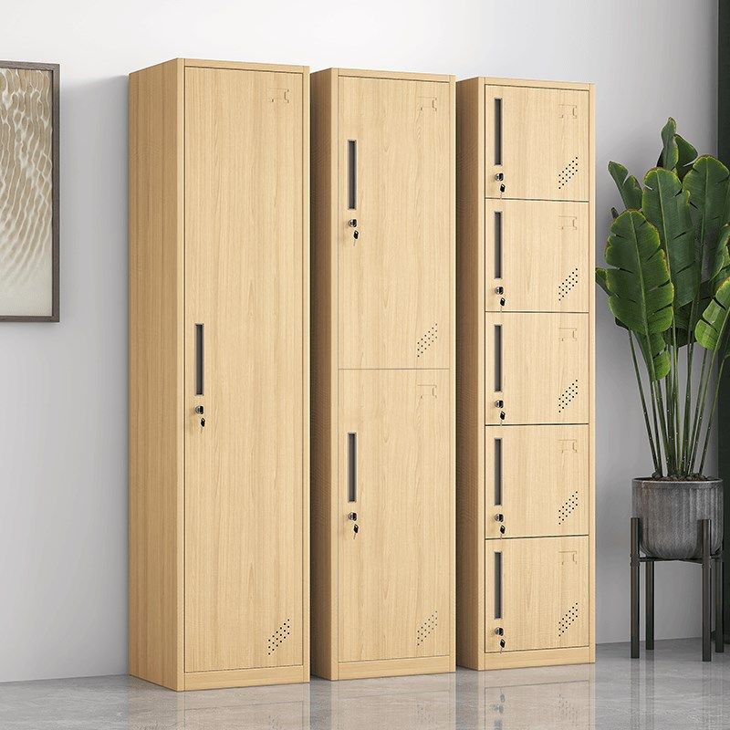 木纹单门更衣柜铁皮柜单人员工柜储物柜钢制更衣箱简易小办公衣柜