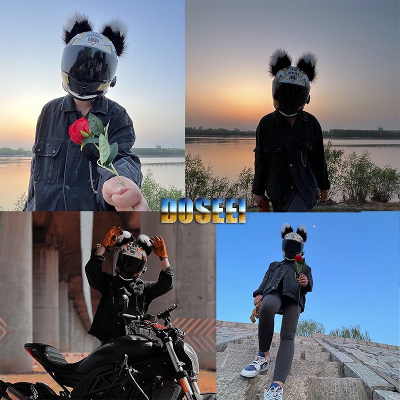 头盔装饰猫耳朵超大狐狸耳朵x摩托车机车电动车滑雪盔男女骑士网