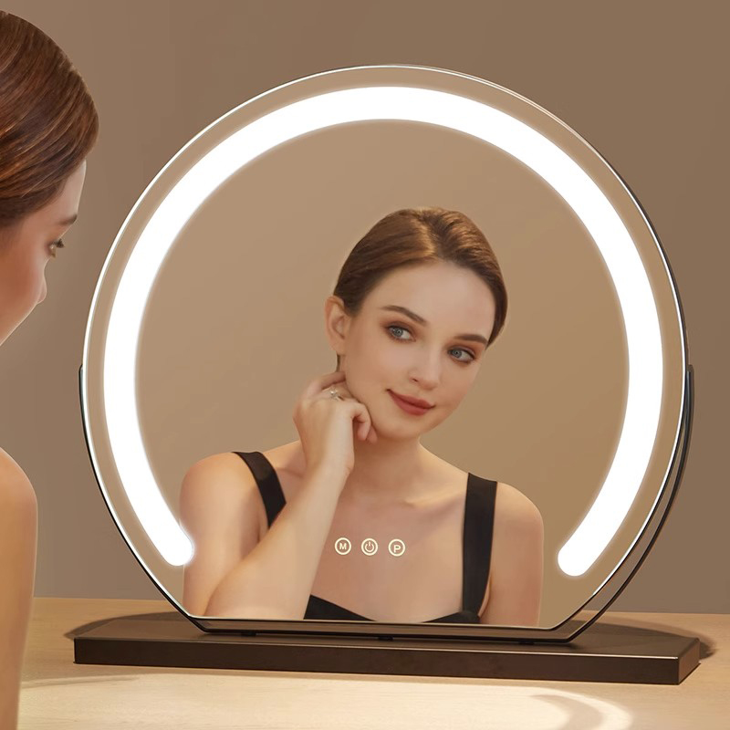 德国FZY带灯化妆镜lped补光充电灯桌面台式半圆可旋转化妆台镜子